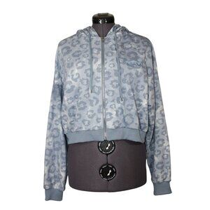 Kaoka youth blue leopard print relaxed fit full zip crop hoodie sweatshirt XL